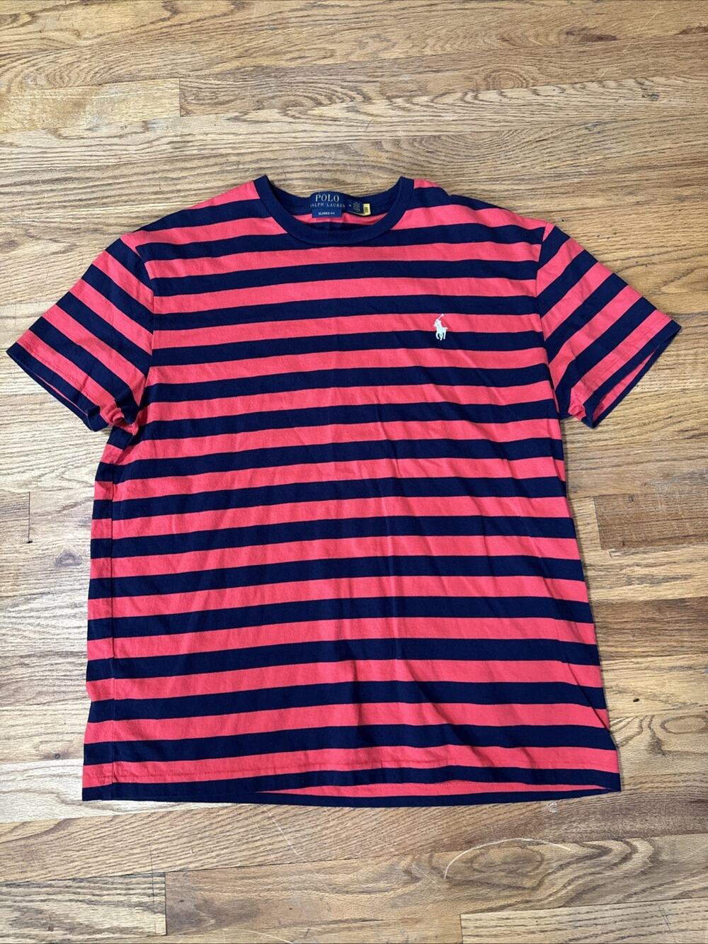 Polo Ralph Lauren Men’s M Classic Fit T Shirt Blue Red Striped Nautical Rugby